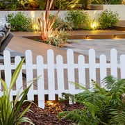 XIAOLE Plastic White Edging Garden Picket Fence, Grass Lawn Flowerbed Plant Borders, Decorative Landscape Path Panels, Lightweight \u0026 Easy Installation (19.6 x 15.7 Inch Each)